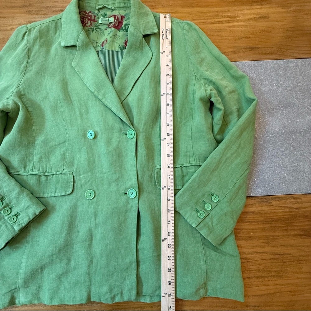 Sundance Oaklee Linen Double Breasted Blazer Green Tea Size Large Petite - Picture 10 of 12